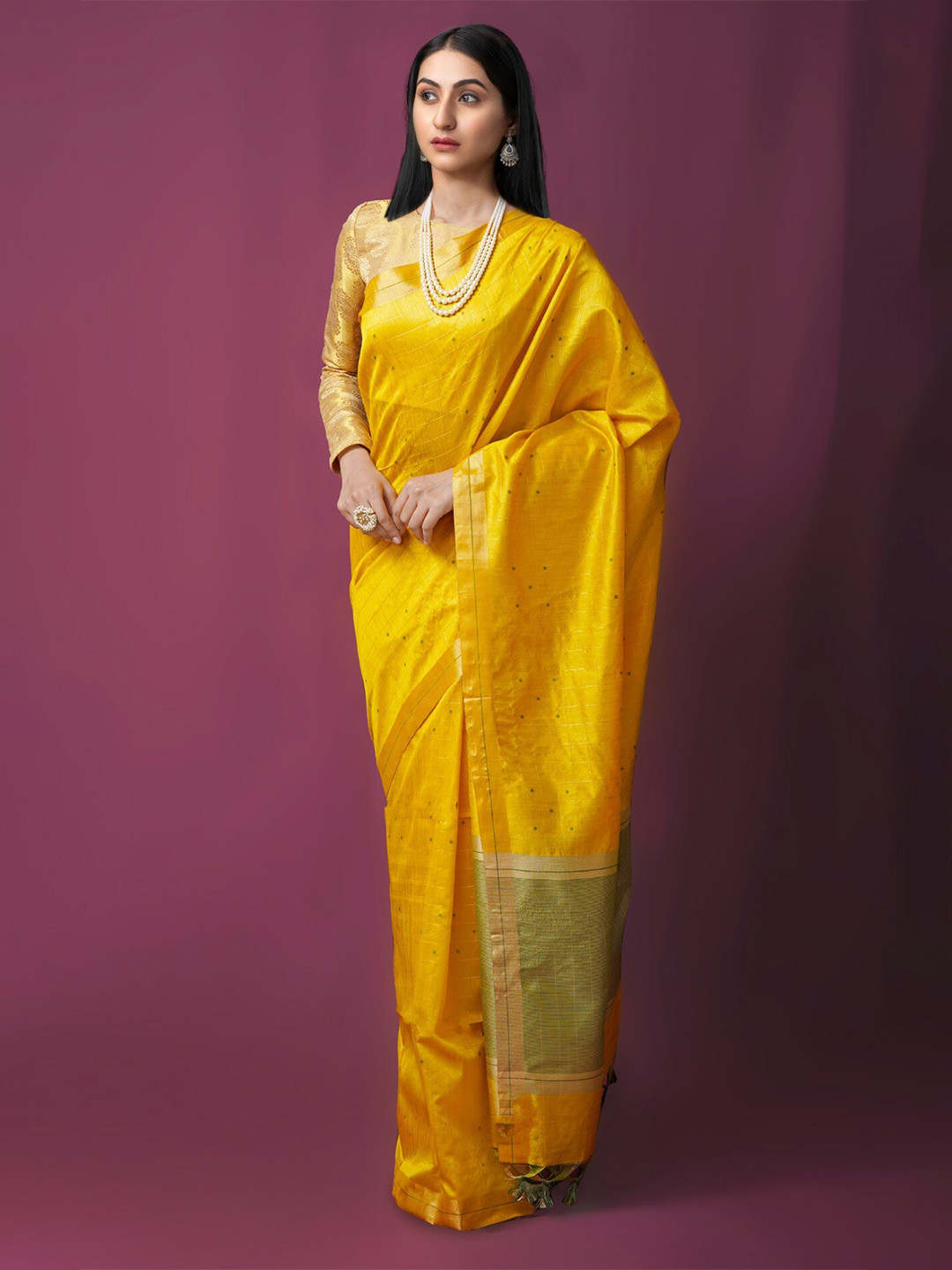 

Unnati Silks Checked Zari Muga Saree, Yellow