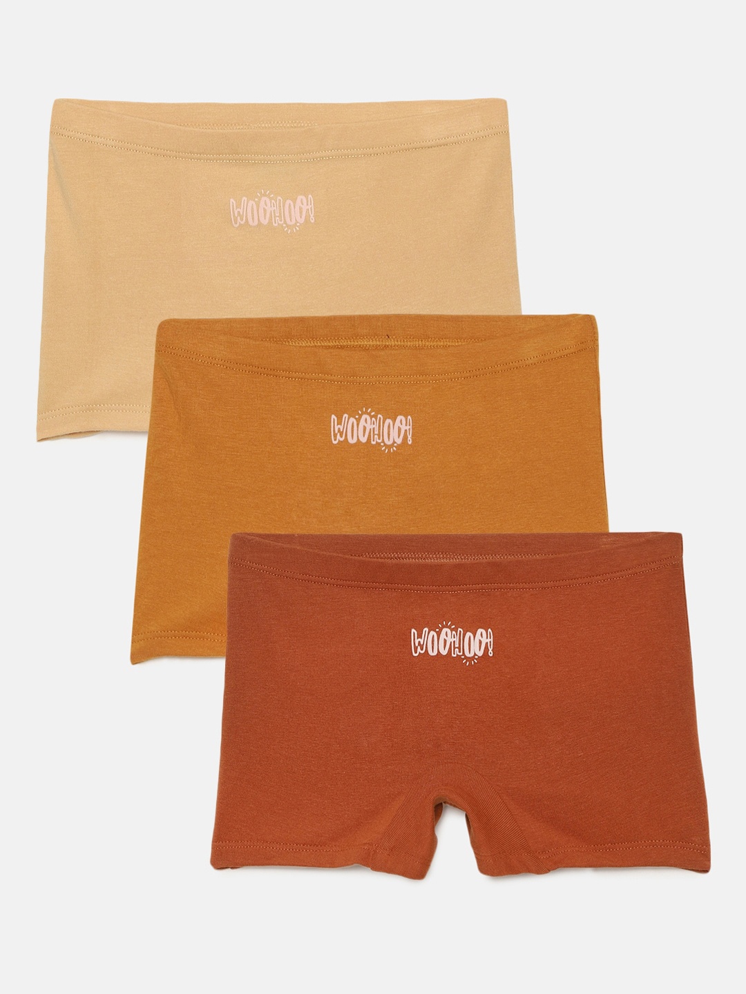

mackly Girls Pack Of 3 Typography Printed Boxer-Style Briefs, Beige