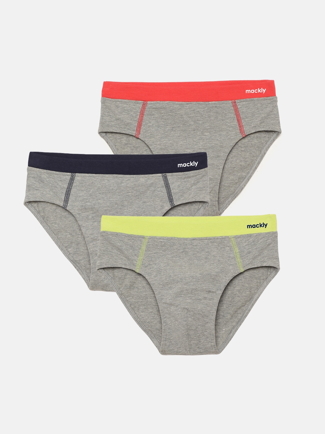 

mackly Boys Pack Of 3 Mid-Rise Basic Briefs, Grey melange