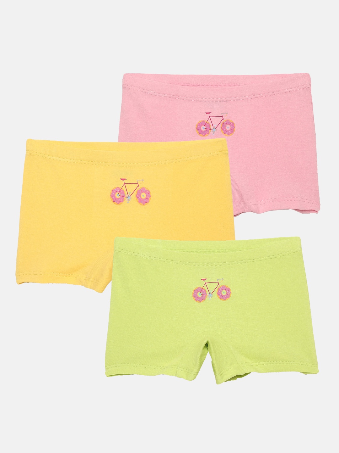 

mackly Girls Pack Of 3 Printed Cotton Boxer Style Briefs, Lime green