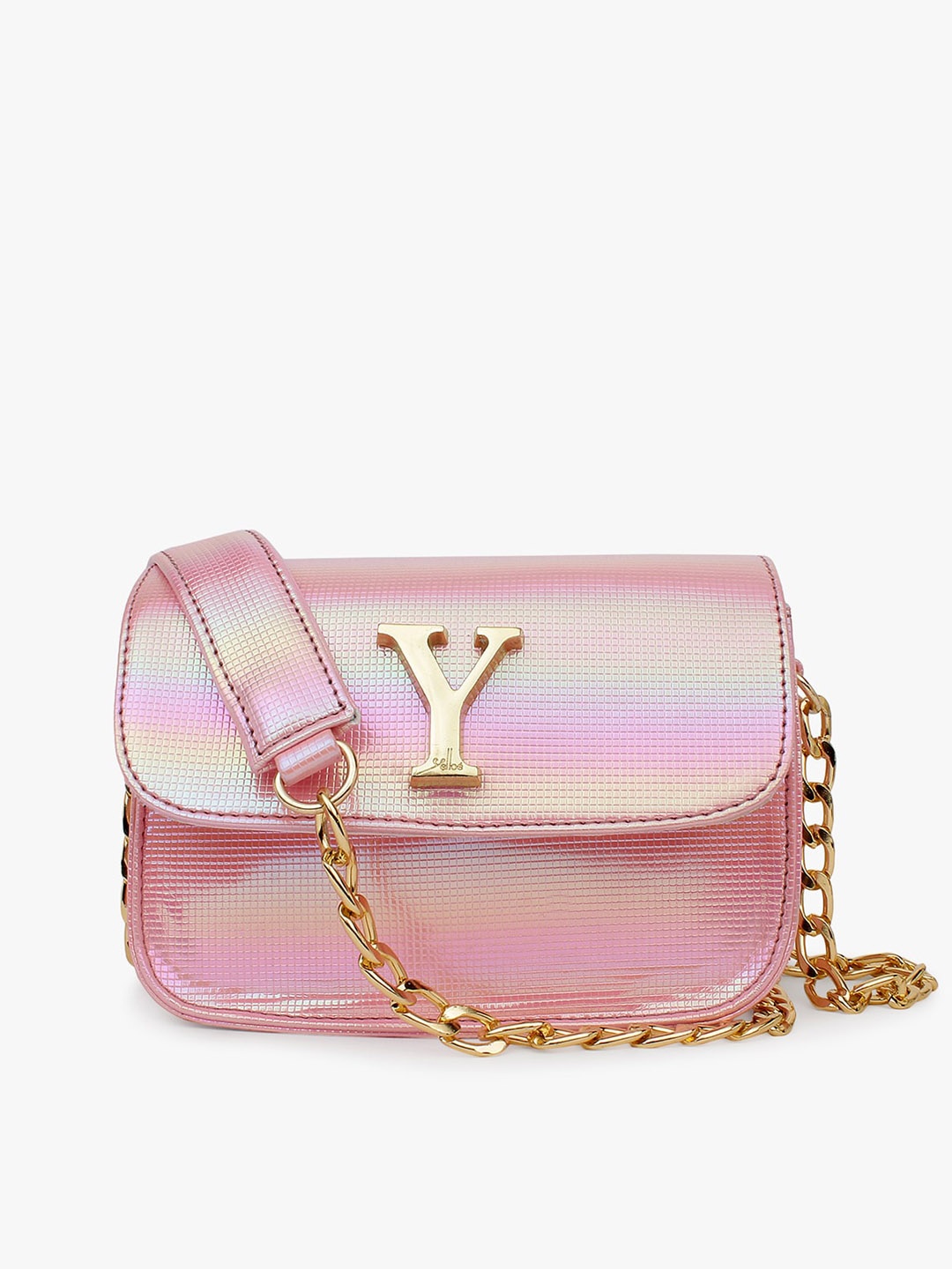 

yelloe Textured Structured Sling Bag, Pink