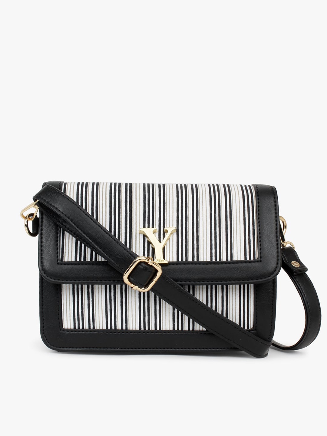 

yelloe Striped Structured Sling Bag, Off white