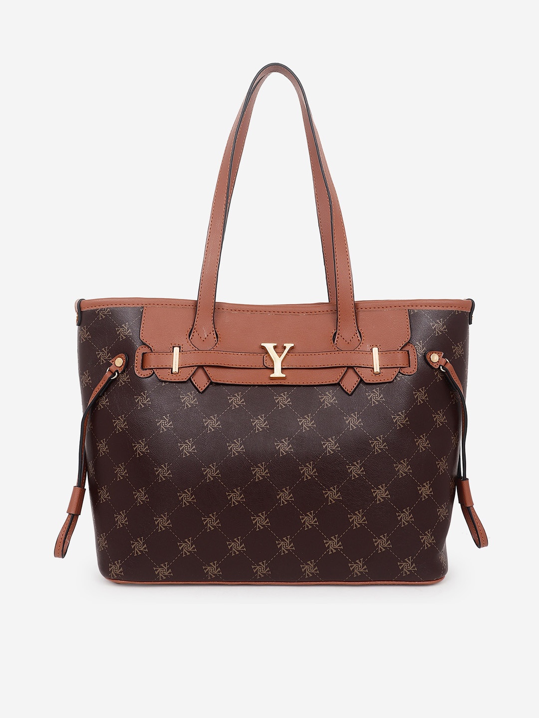 

yelloe Iconic Logo Printed Brown Structured Shoulder Handbag