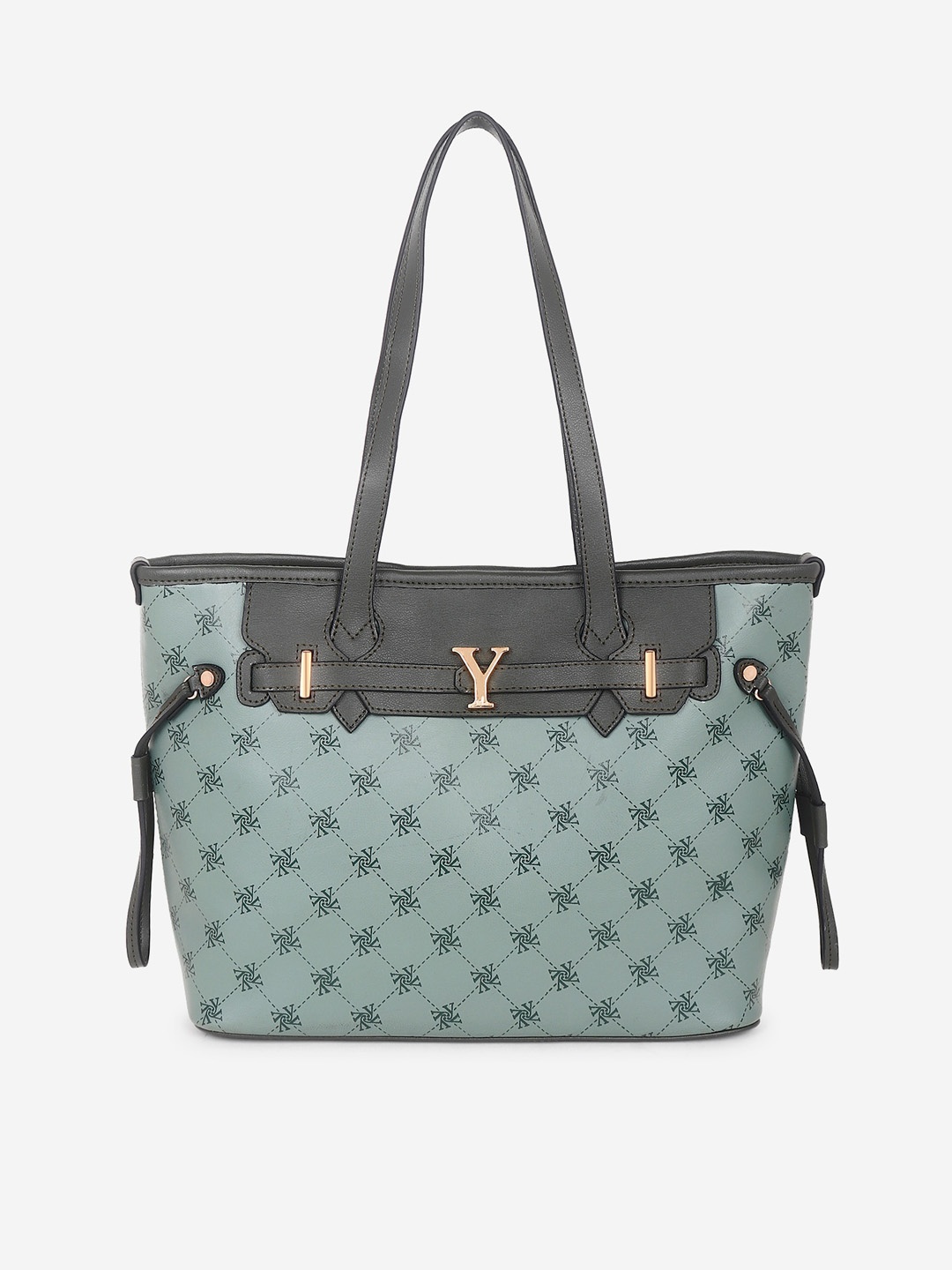 

yelloe Iconic Logo Printed Green Structured Shoulder Handbag