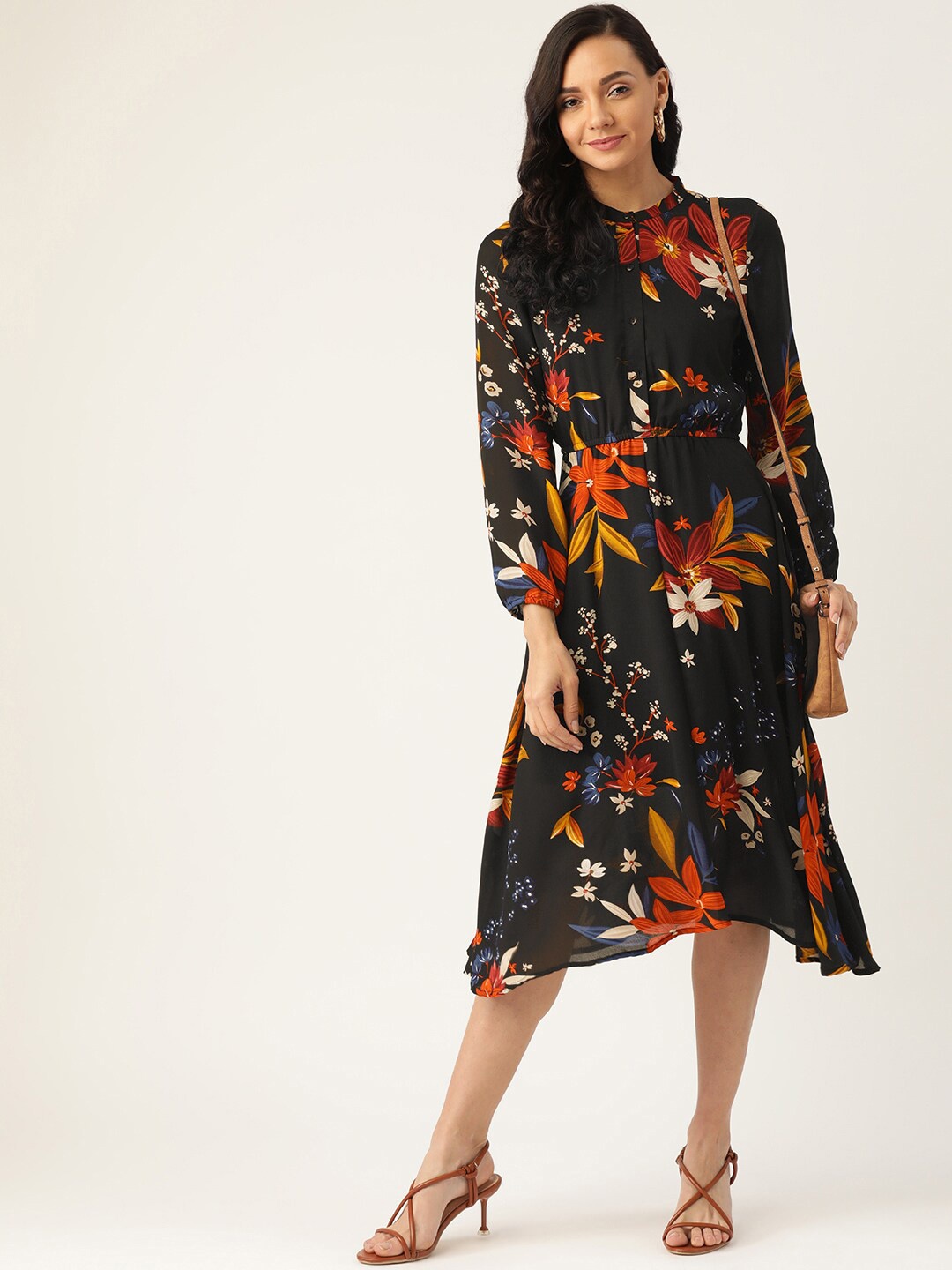 

DODO & MOA Multicoloured Floral Chiffon Midi Dress, Multi