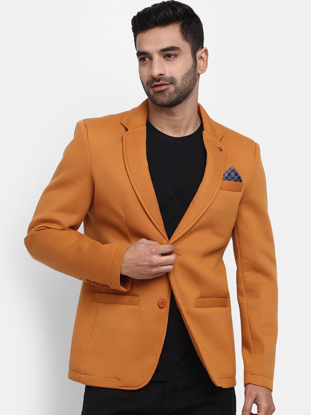 

V-Mart Men Cotton Single-Breasted Casual Blazer, Mustard
