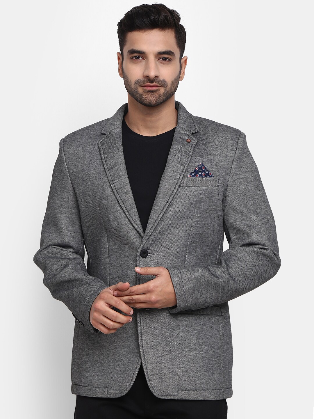 

V-Mart Men Self-Design Single-Breasted Blazer, Grey