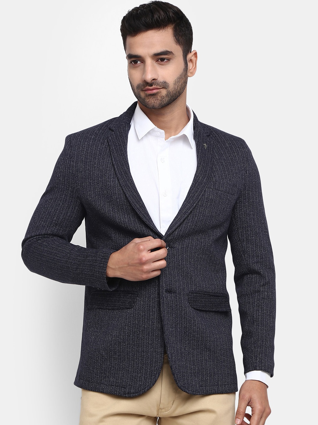 

V-Mart Striped Single-Breasted Blazer, Navy blue
