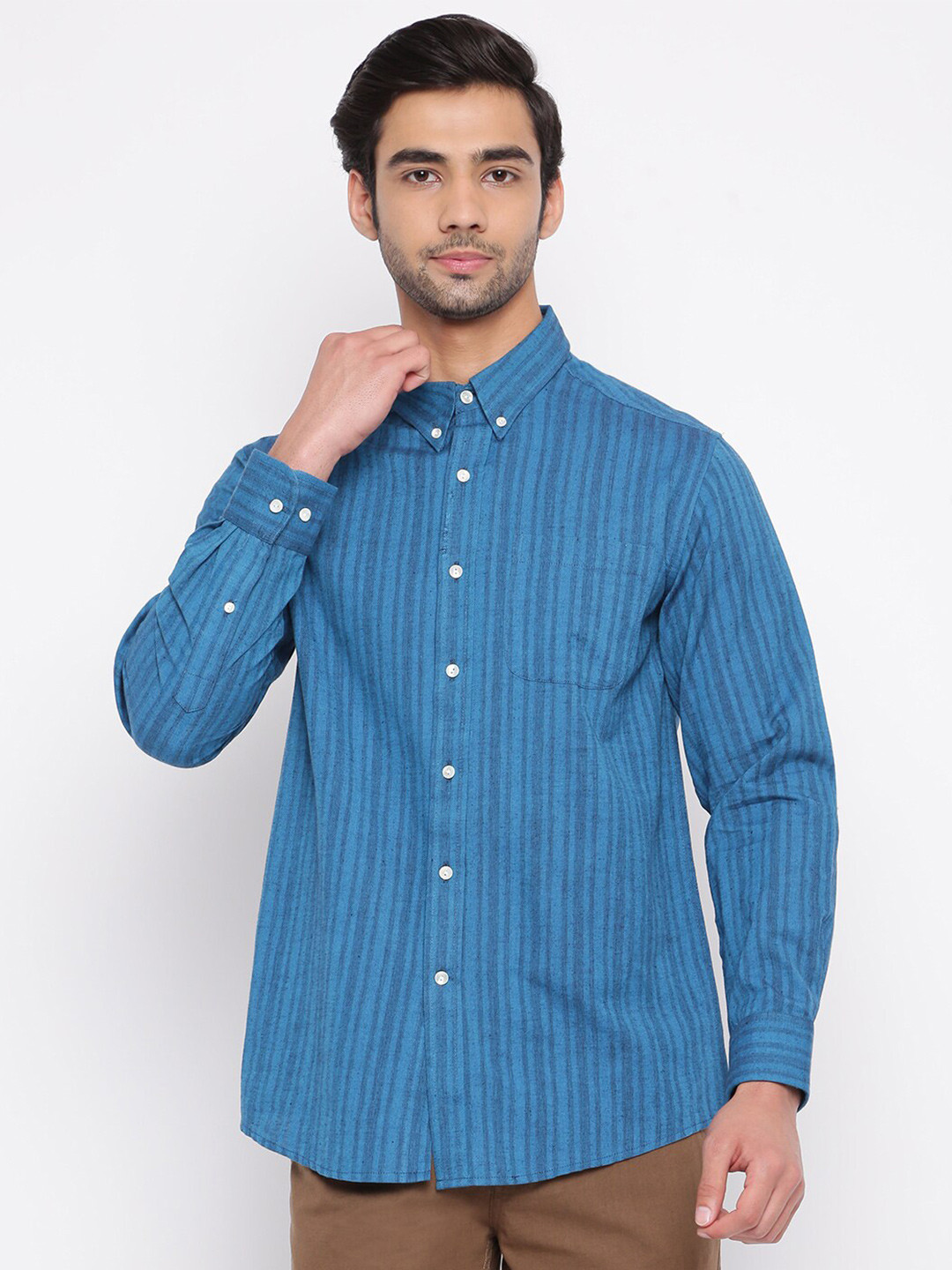 

Fabindia Men Blue Striped Casual Shirt