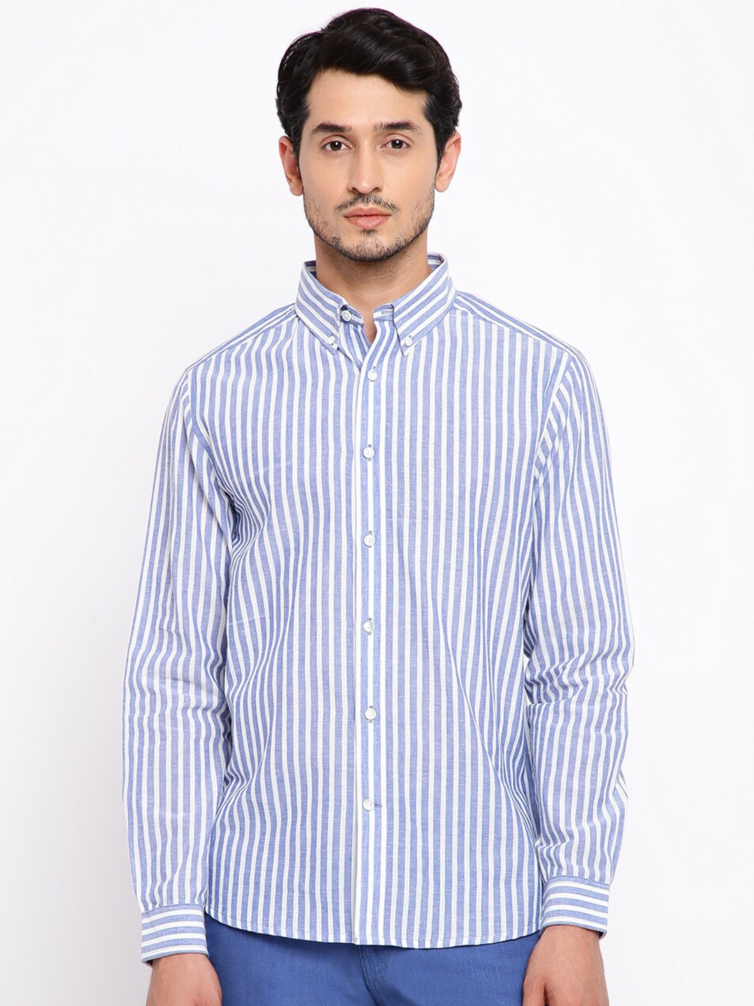 

Fabindia Men Blue Striped Casual Shirt