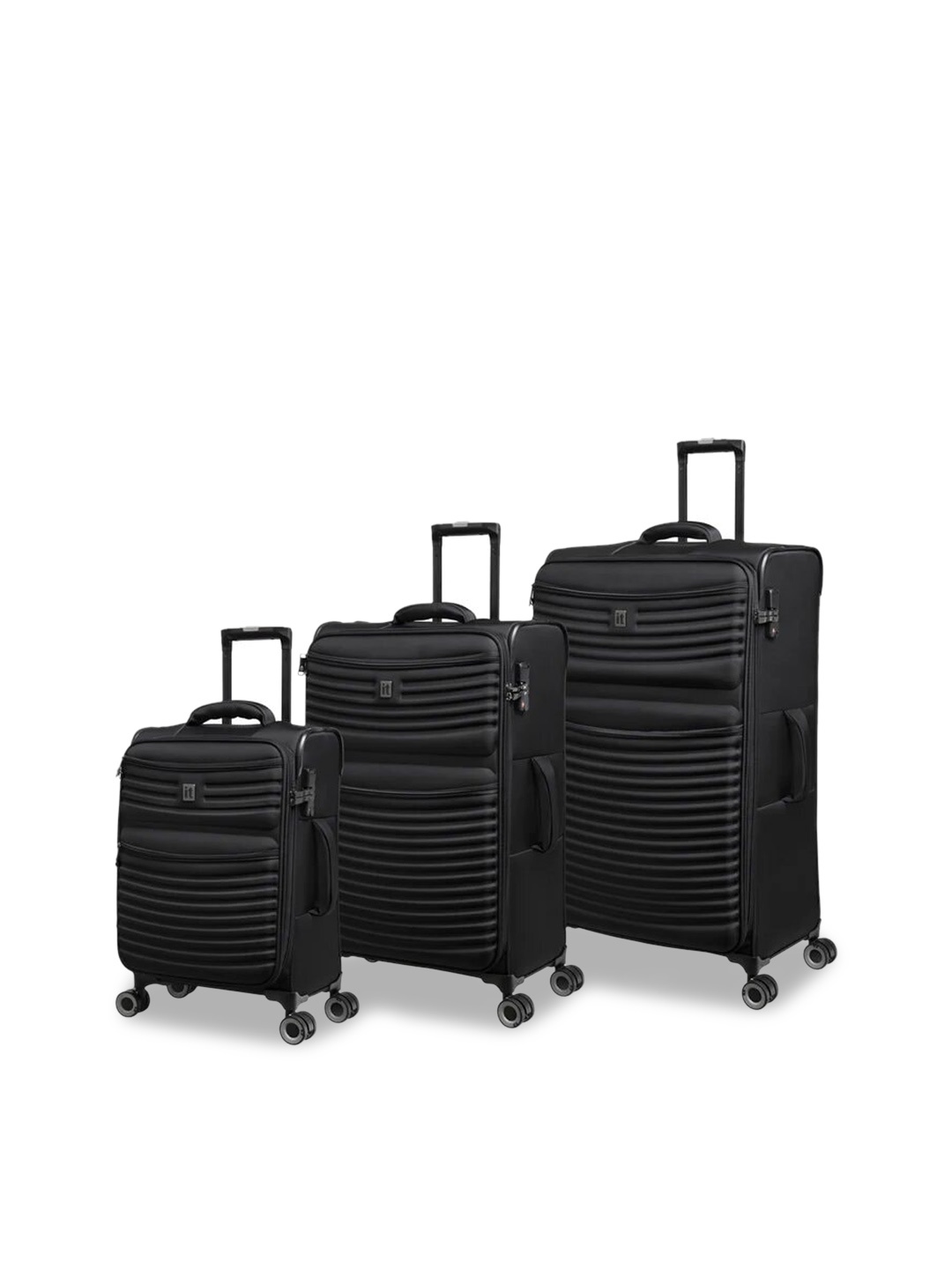 

IT luggage Set Of 3 Textured Hard-Sided Trolley Suitcases, Black