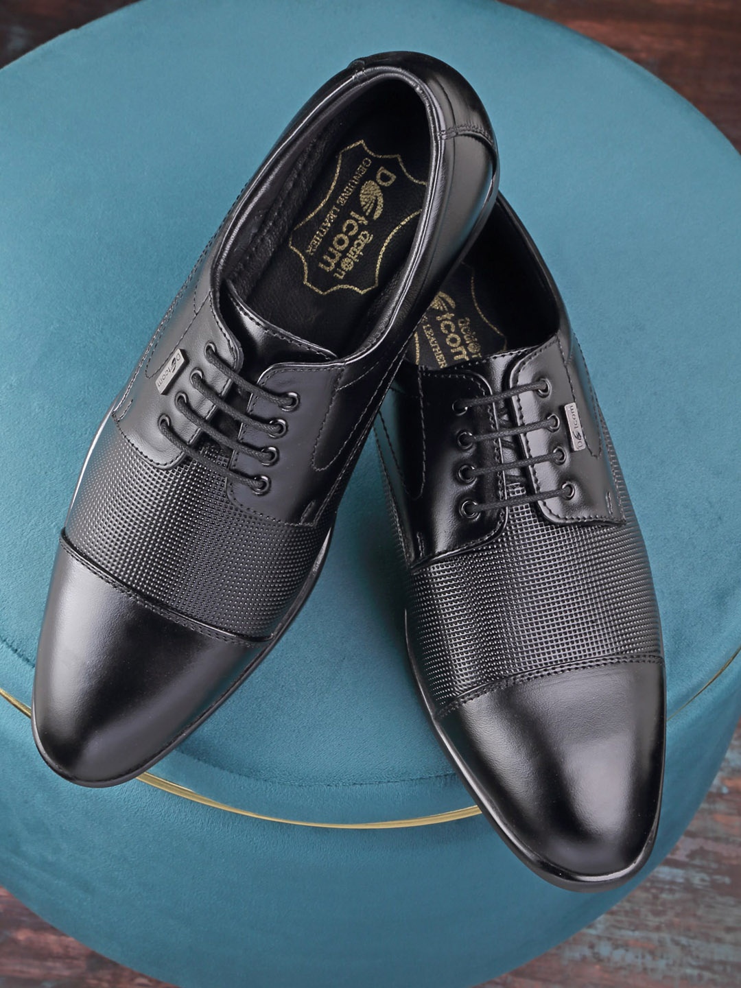 

Action Men Textured Genuine Leather Comfort-Fit Formal Derbys, Black