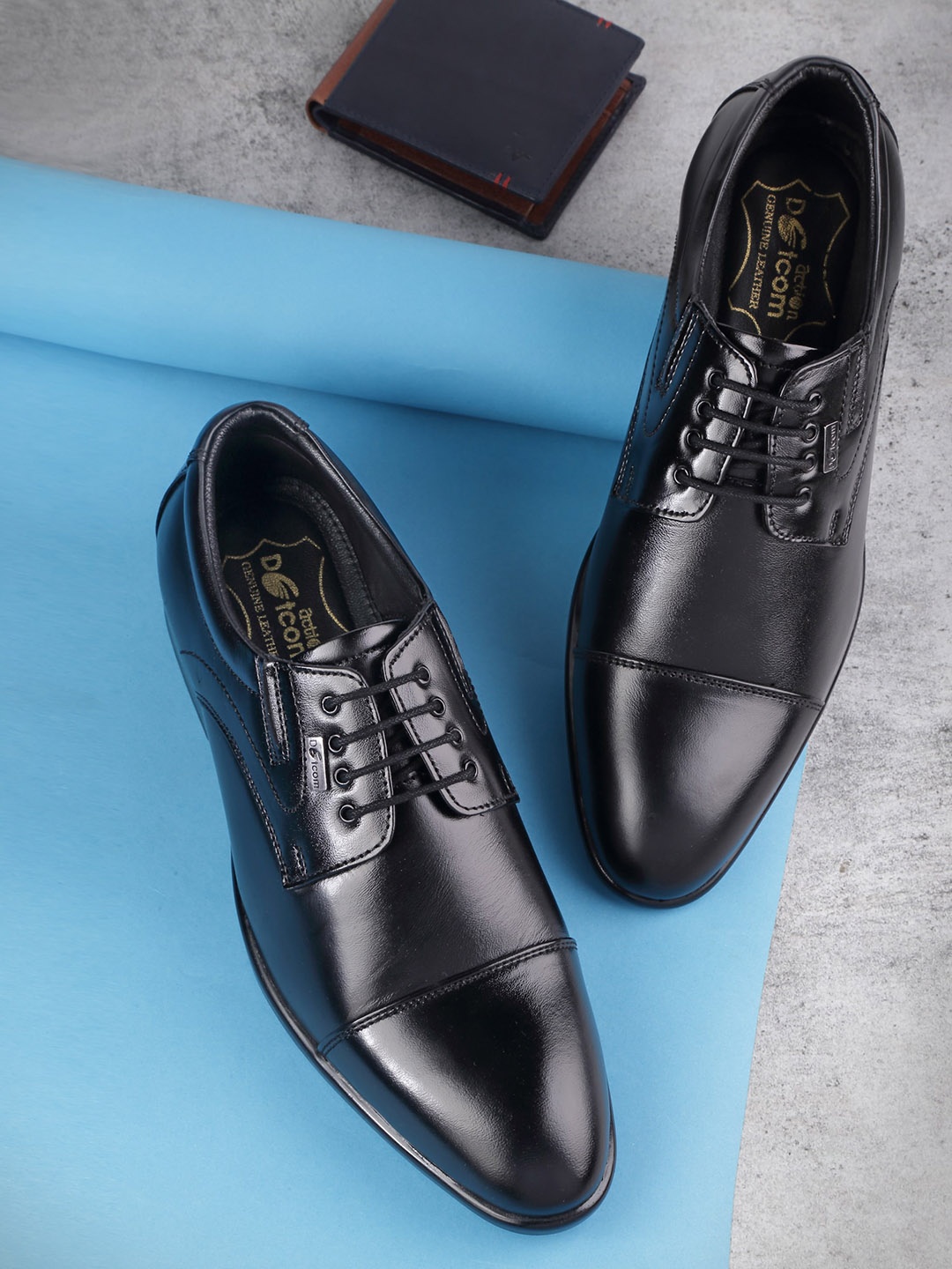 

Action Dotcom Men Textured Genuine Leather Comfort-Fit Formal Derbys, Black