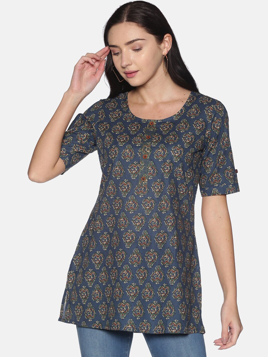 

Saffron Threads Blue & Brown Printed Tunic