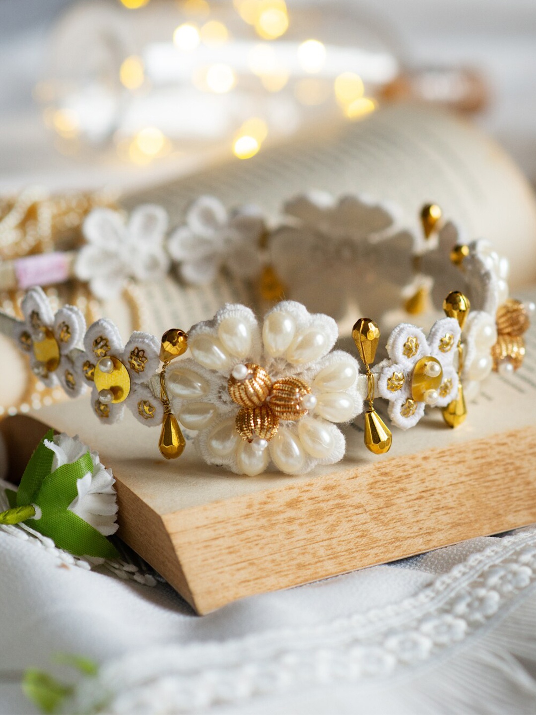 

Choko Beads Embellished Hairband, White