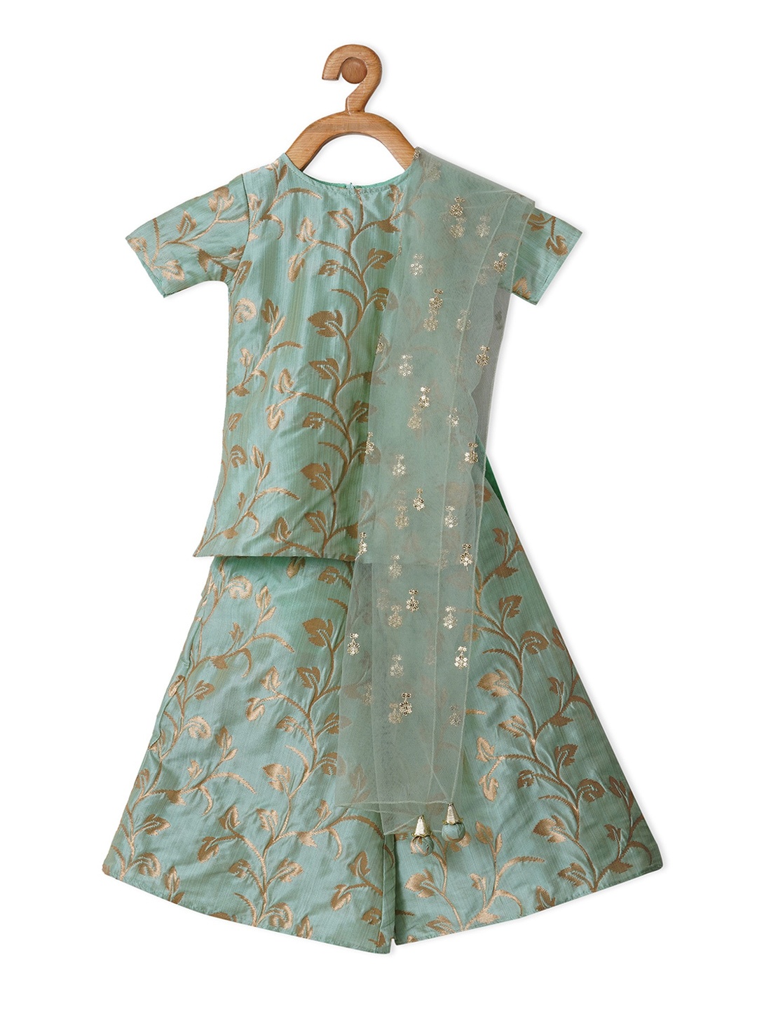 

PICCOLO Girls Floral Woven Design Kurta with Palazzos & Dupatta, Sea green