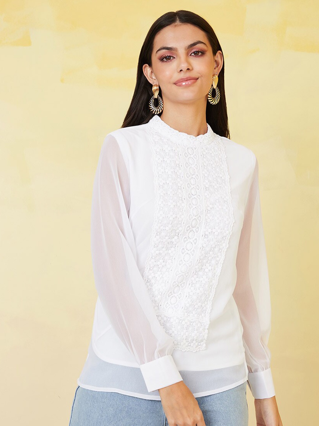 

Styli Self Design Cuffed Sleeved Top, White