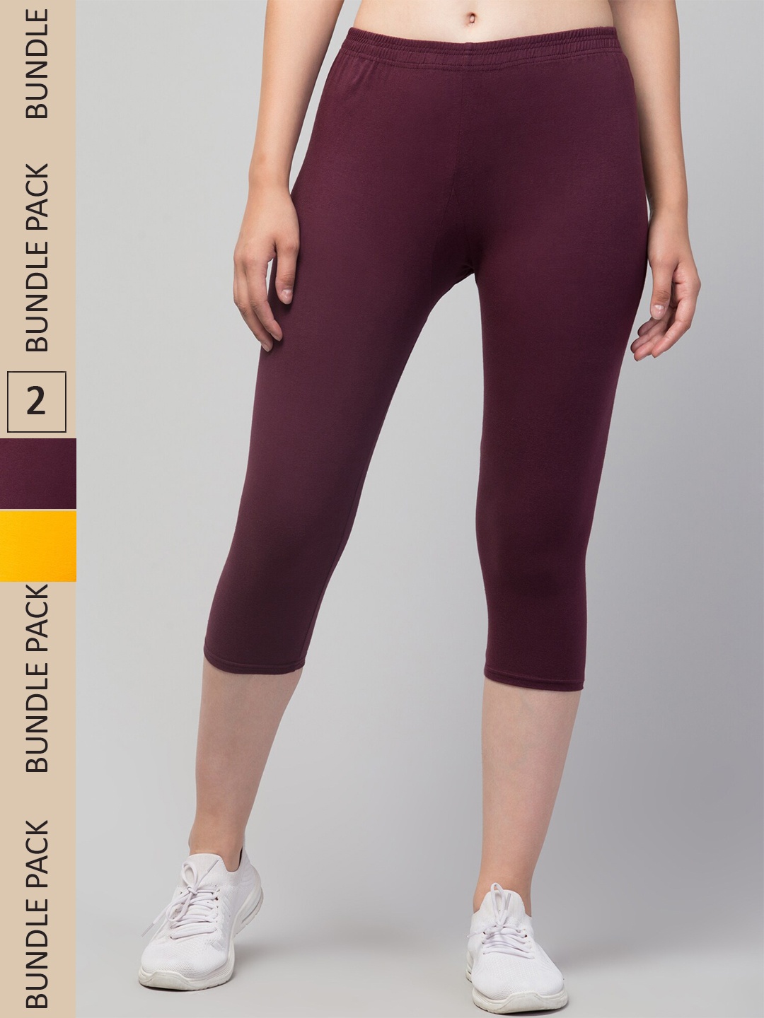 

Apraa & Parma Women Pack of 2 Skinny Fit Capris, Burgundy