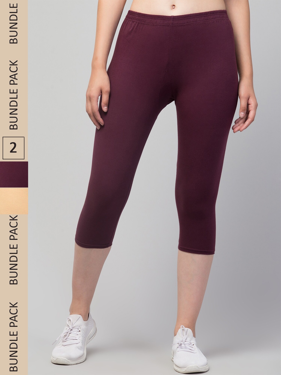 

Apraa & Parma Women Pack of 2 Skinny Fit Capris, Burgundy