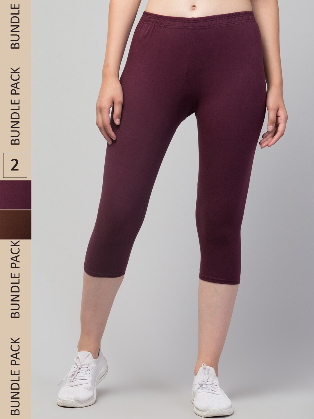 

Apraa & Parma Women Pack of 2 Skinny Fit Capris, Burgundy