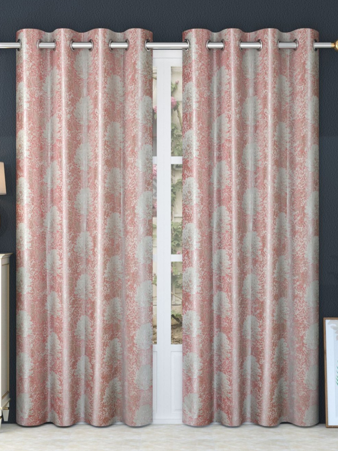 

Bajo's Cream-Coloured & Pink 2 Pcs Quirky Long Door Curtains