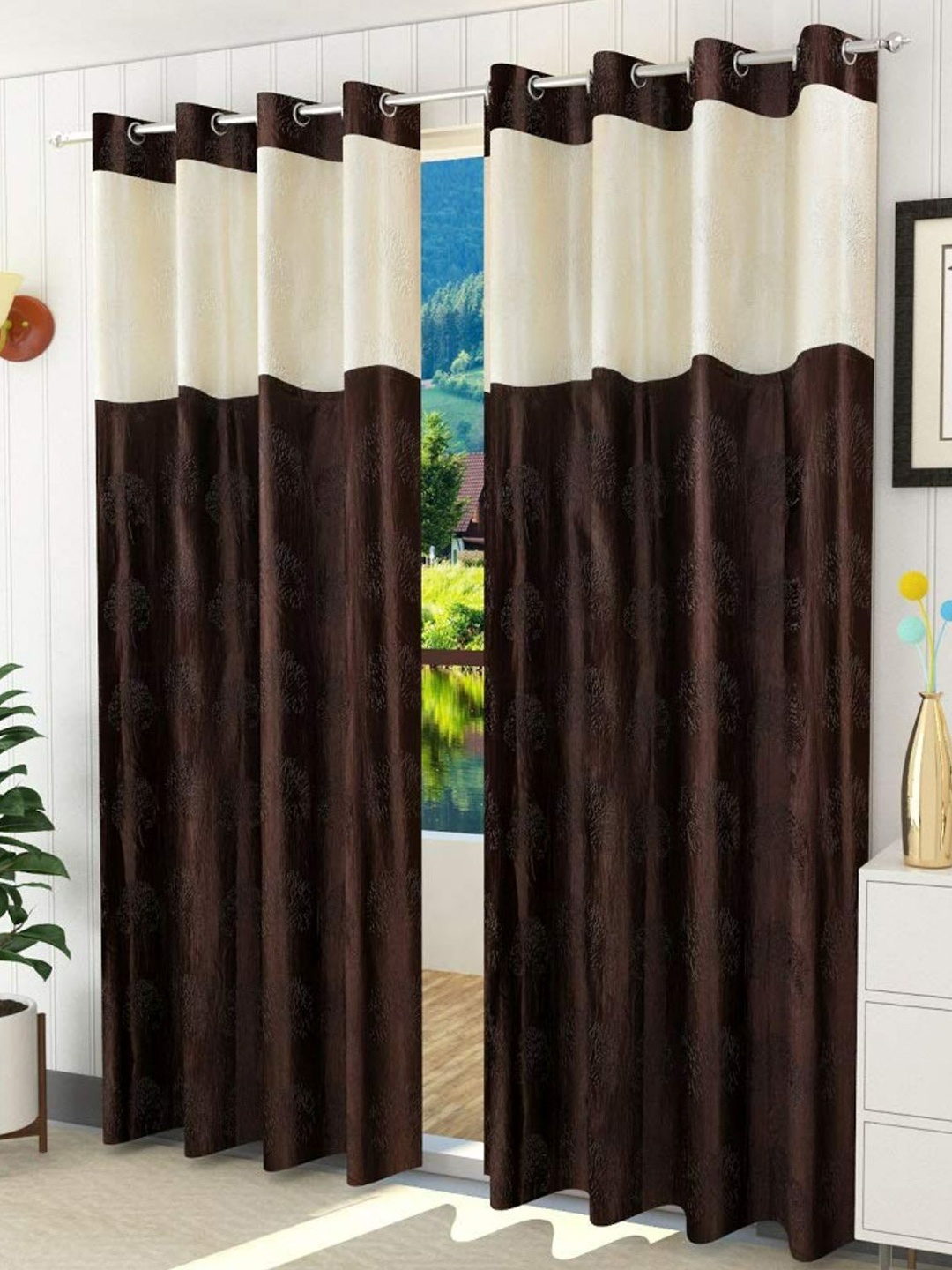 

Bajo's Brown & Cream-Coloured Set of 2 Long Door Curtain