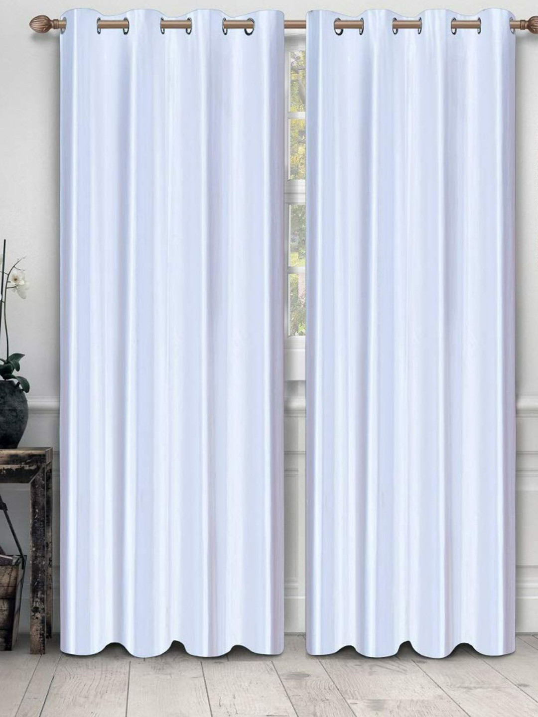 

Bajo's White & Silver-Toned Set of 2 Long Door Curtain