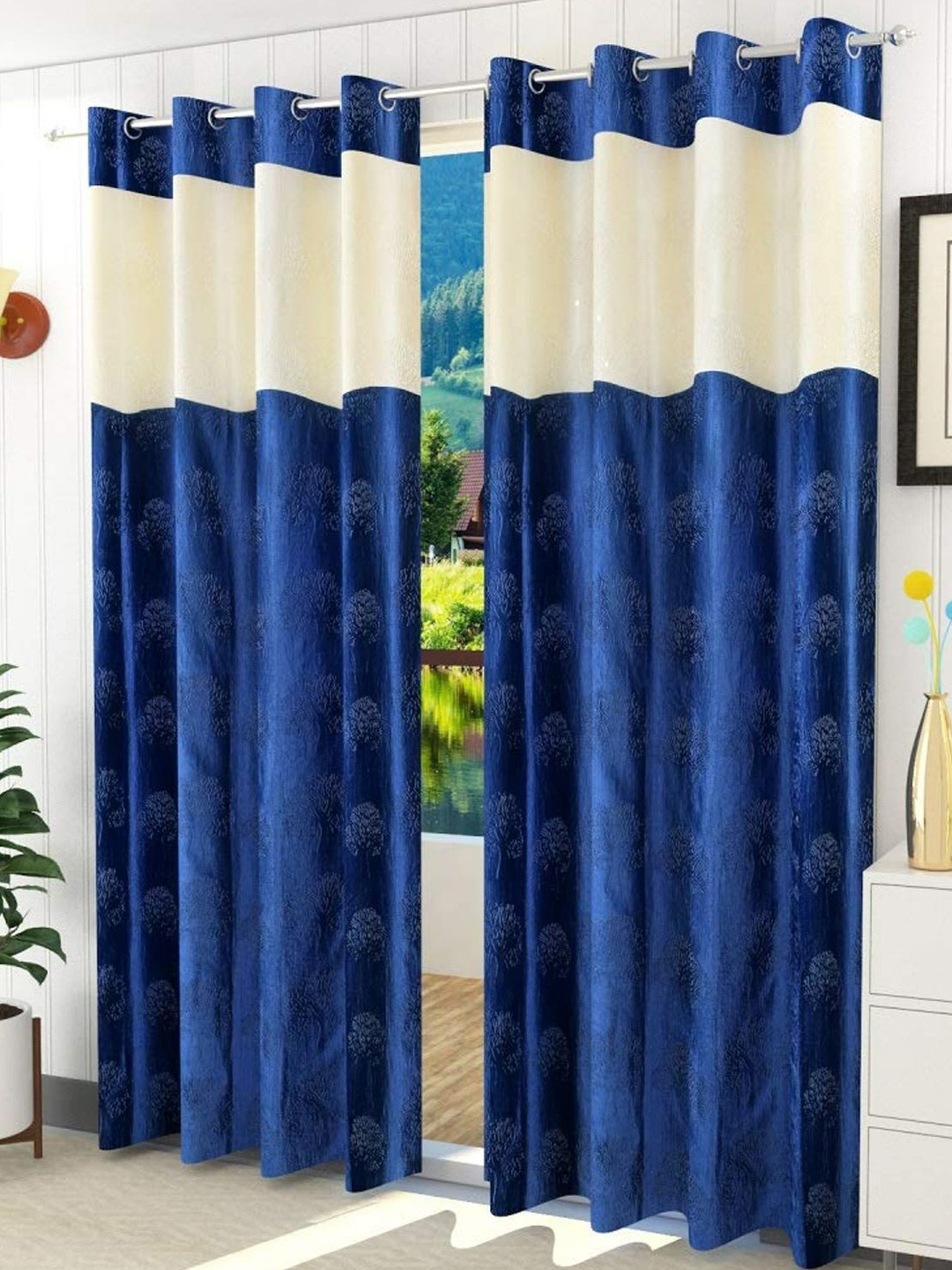 

Bajo's Blue & Cream-Coloured Set of 2 Long Door Curtain