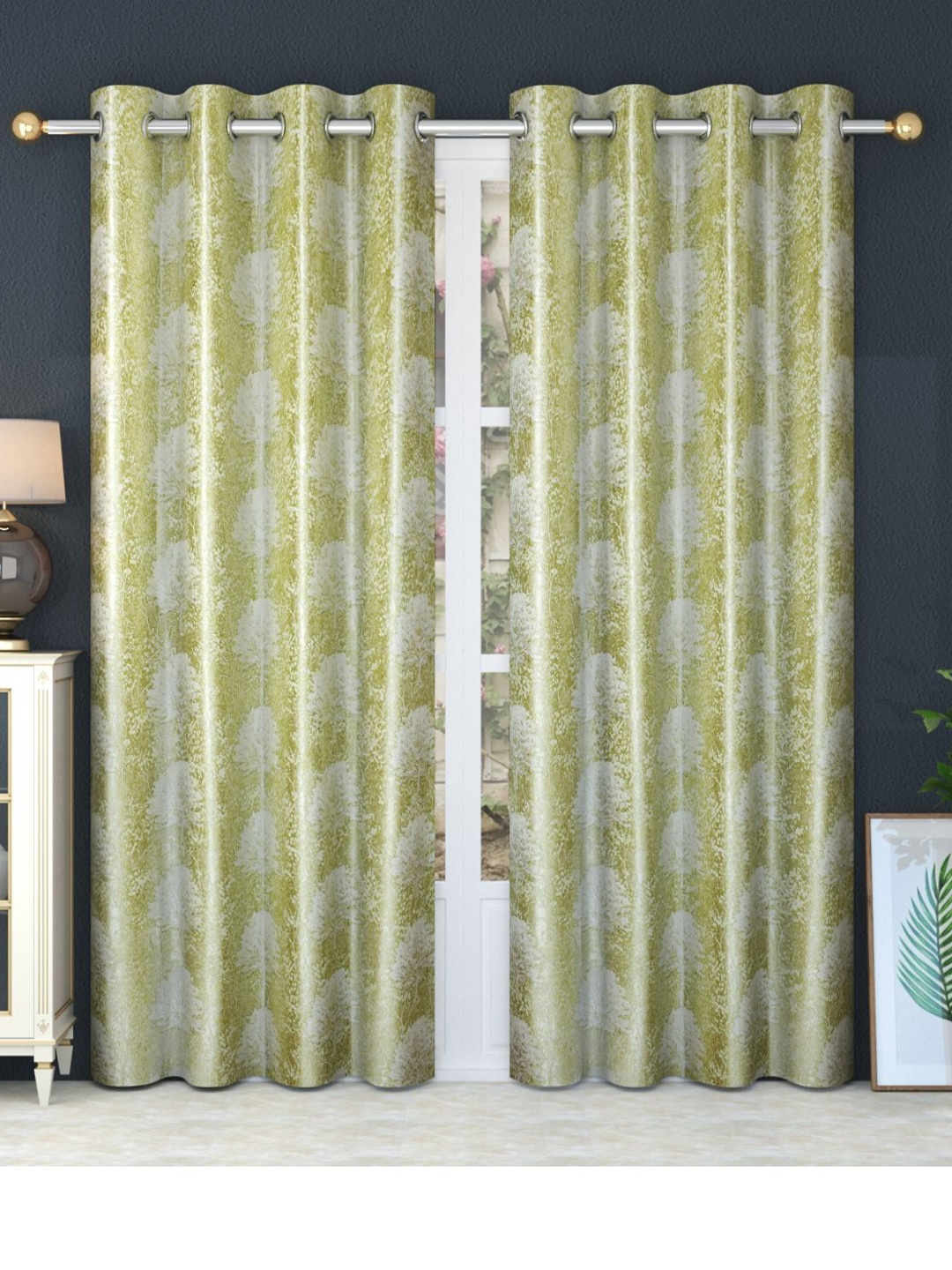 

Bajo's Green & Silver-Toned Set of 2 Quirky Long Door Curtain