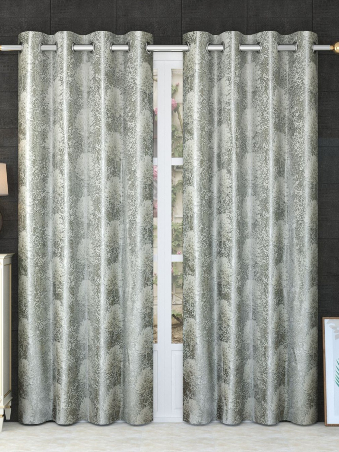 

Bajo's Grey & White 2 Pieces Tree Pattern Long Door Curtain