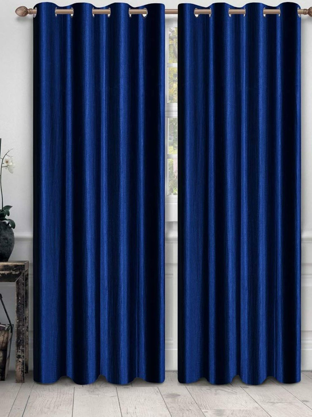 

Bajo's Navy Blue & Silver-Toned Set of 2 Long Door Curtain