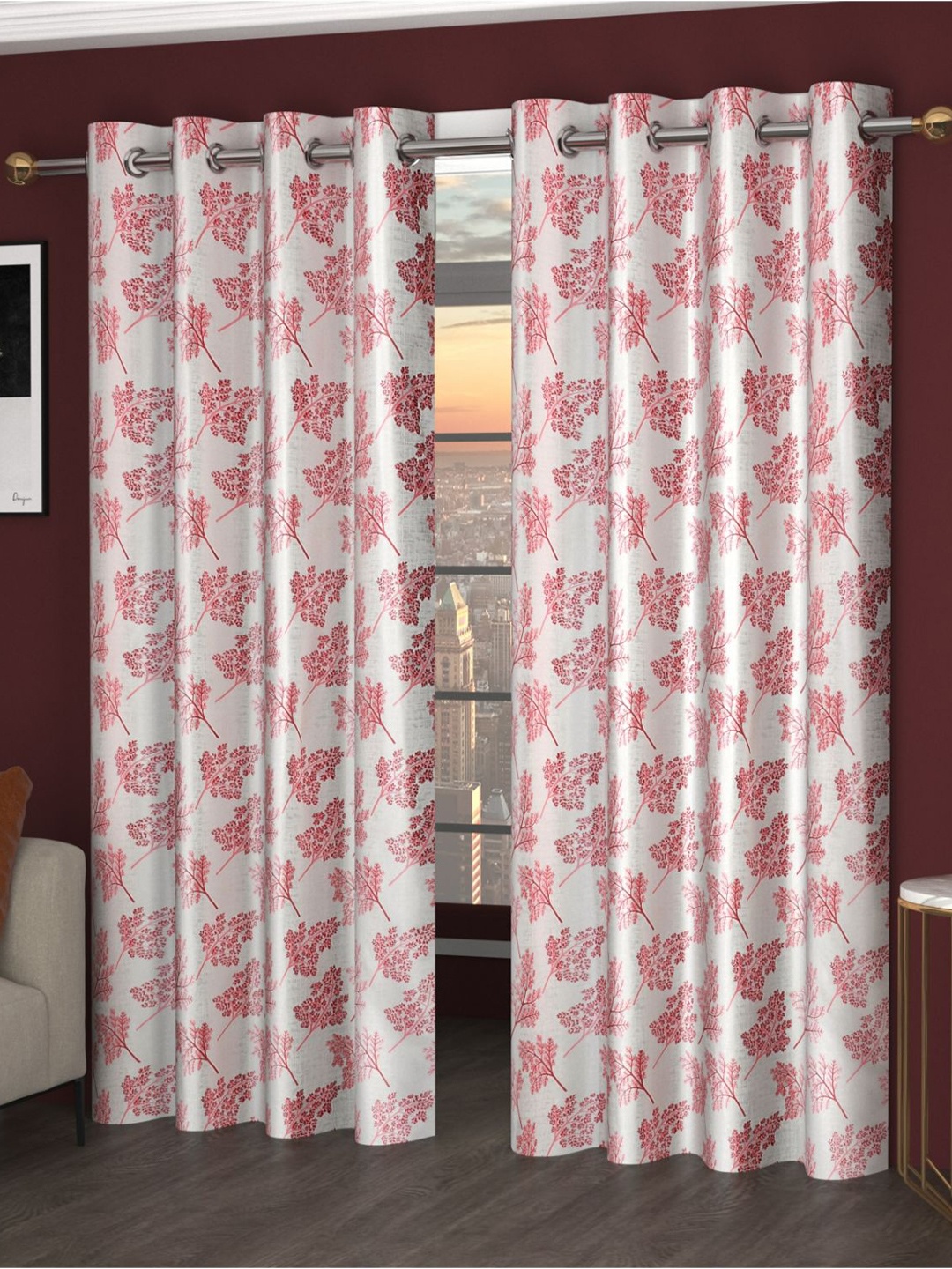 

Bajo's White & Red Set of 2 Quirky Long Door Curtain