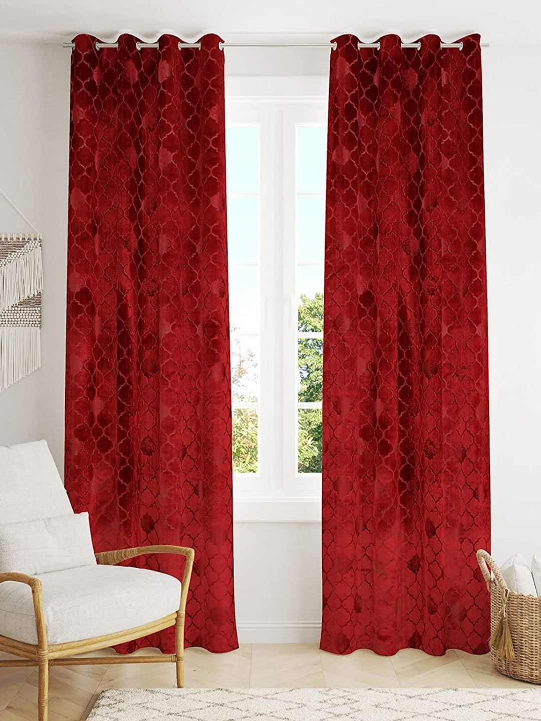 

Bajo's Maroon Set of 2 Ethnic Motifs Long Door Curtain