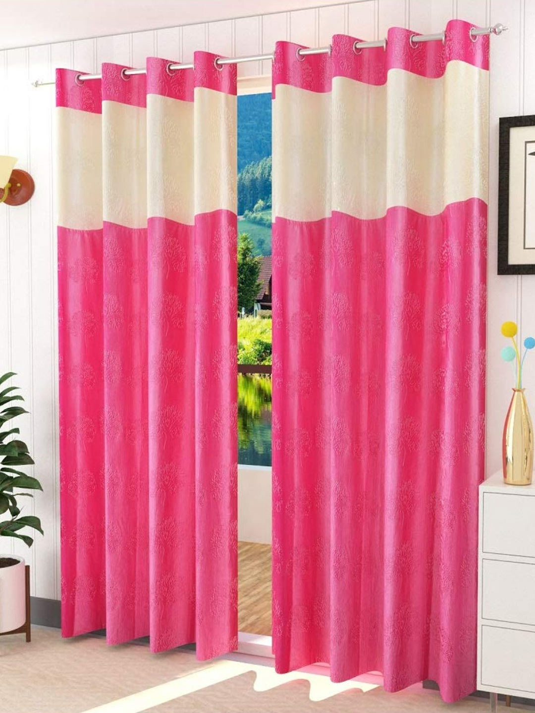 

Bajo's Peach-Coloured & Cream-Coloured Set of 2 Quirky Long Door Curtain