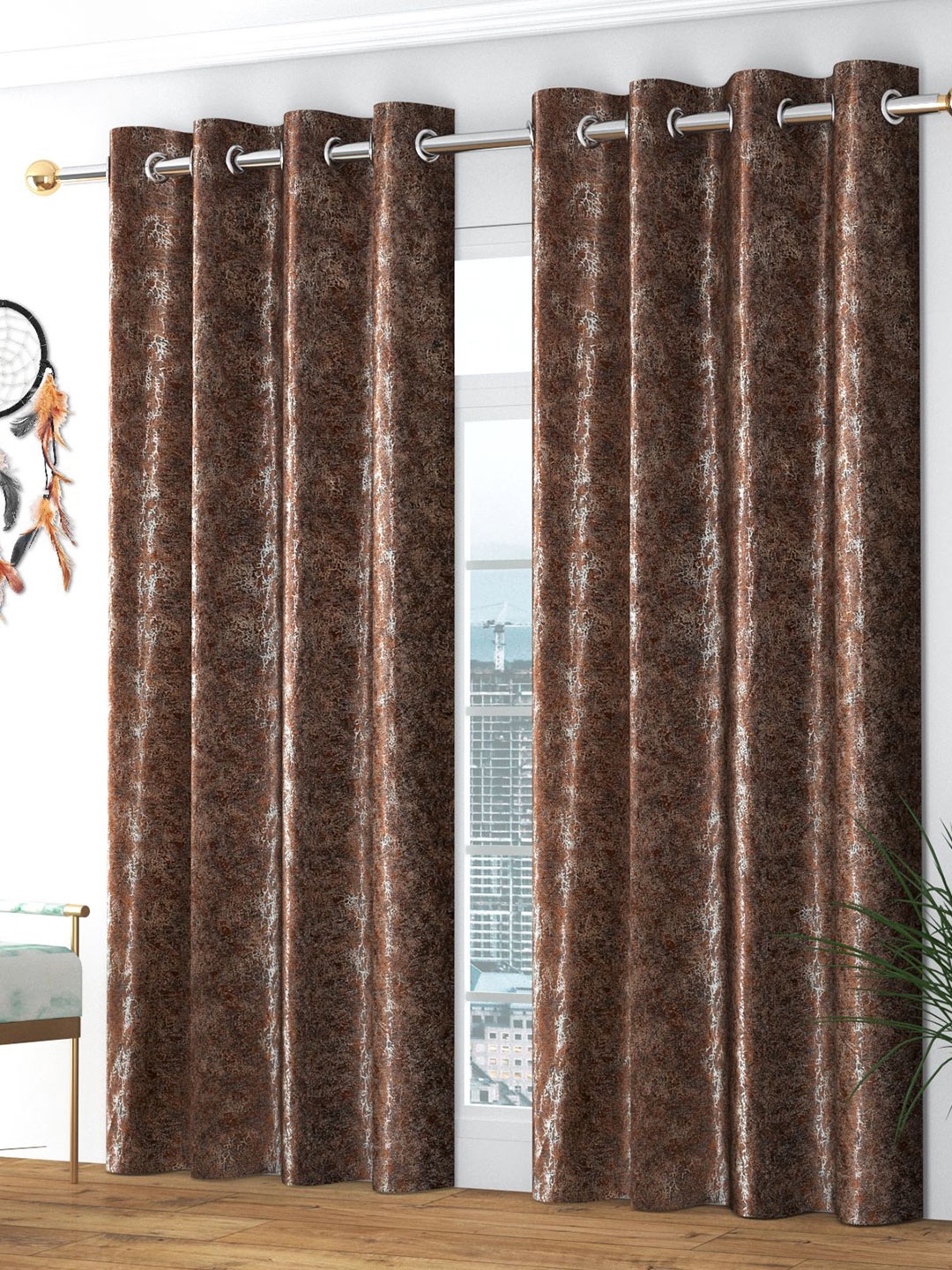 

Bajo's Coffee Brown 2 Pieces Printed Long Door Curtains