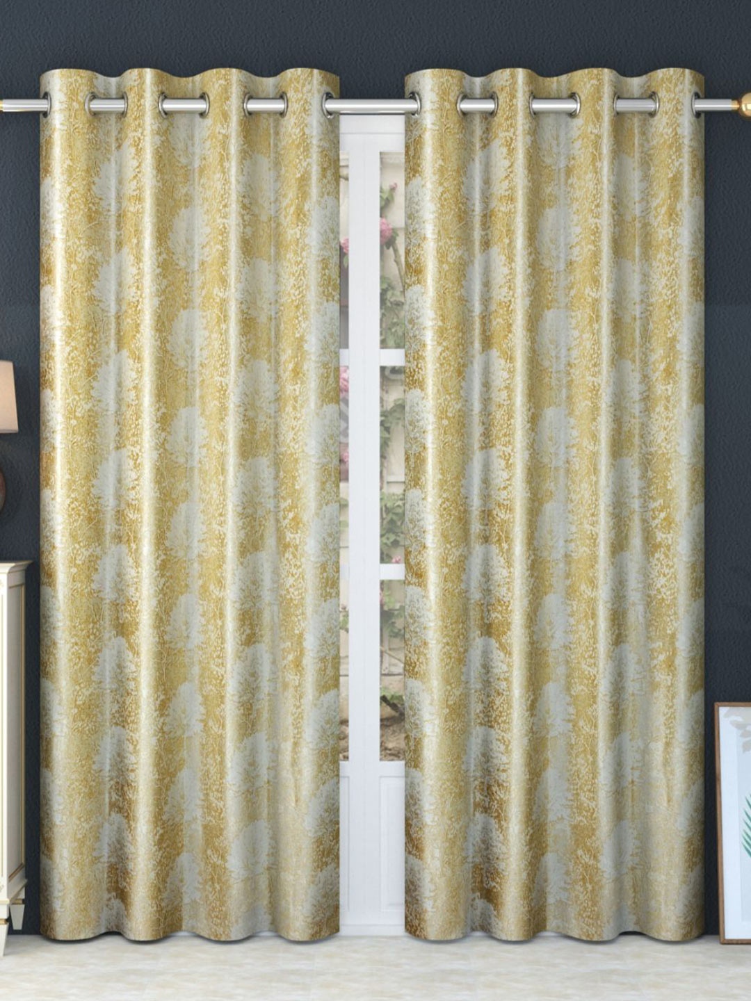 

Bajo's Yellow & White 2 Pieces Floral Printed Long Door Curtains