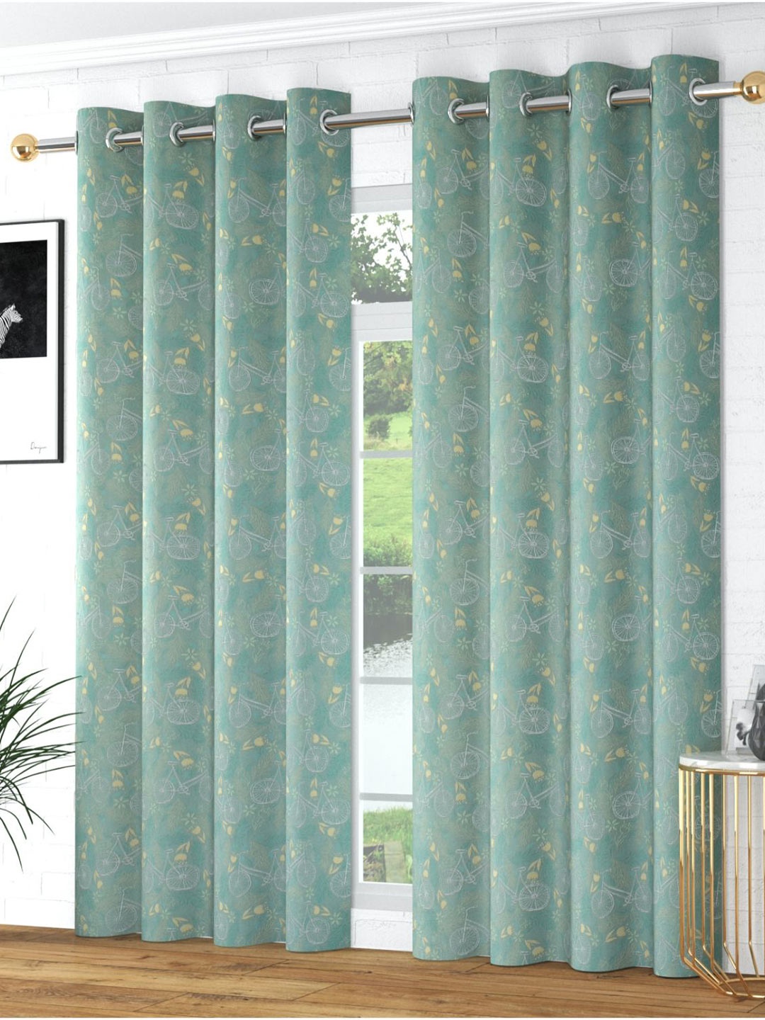 

Bajo's Green & White 2 Pieces Printed Long Door Curtains