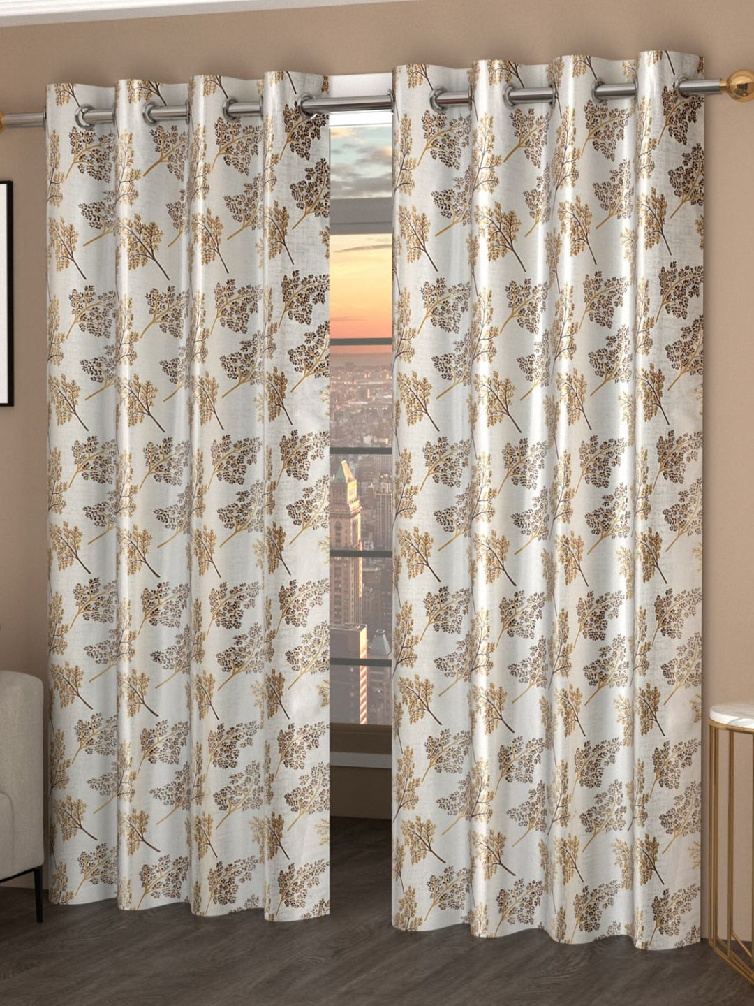 

Bajo's White & Brown Set of 2 Quirky Long Door Curtain