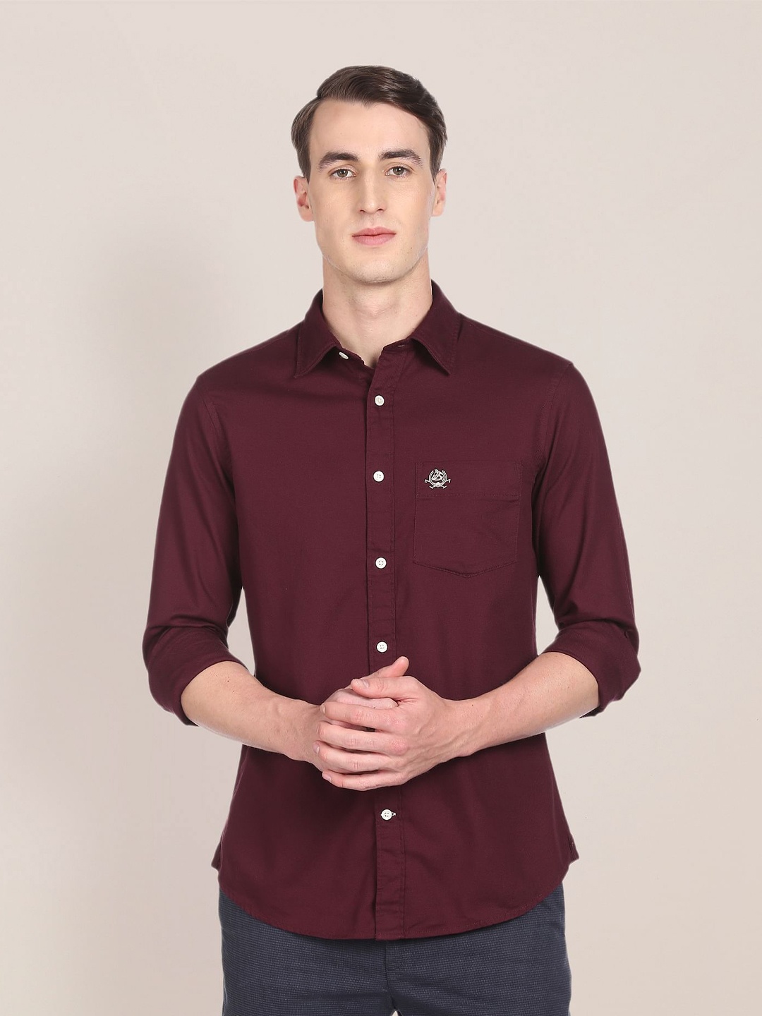 

U.S. Polo Assn. Men Pure Cotton Solid Tailored Fit Casual Shirt, Maroon