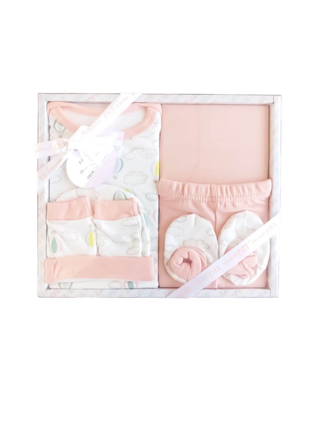 

EIO Infants Set Of 6 Printed Pure Cotton Baby Apparel Gift Set, Peach