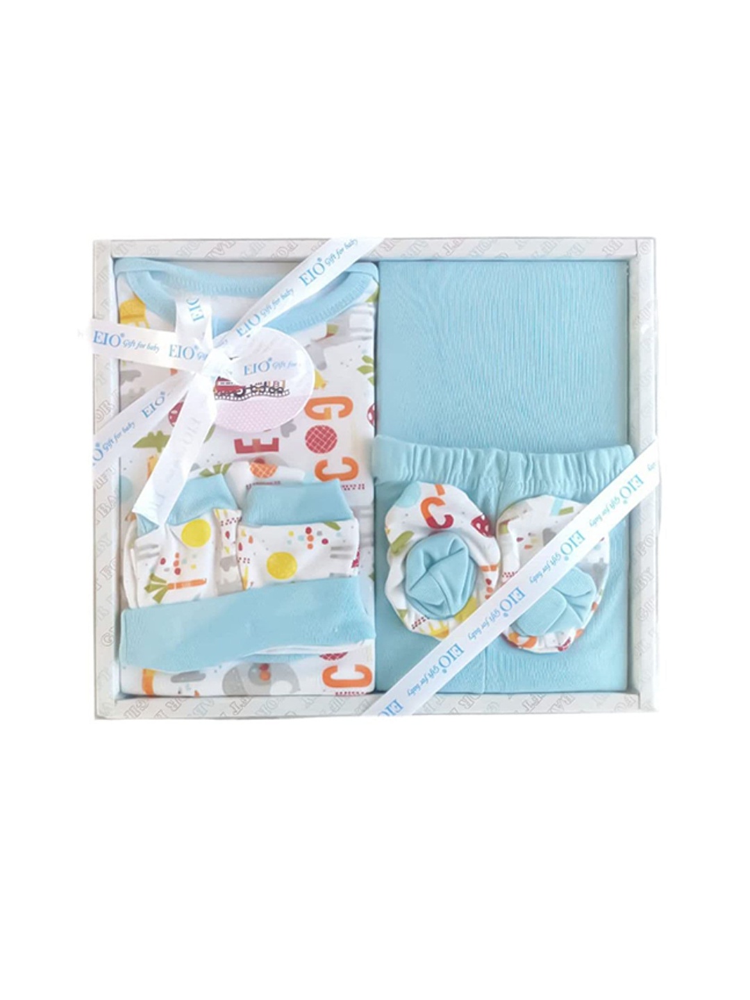 

EIO Infants Set Of 6 Printed Pure Cotton Baby Apparel Gift Set, Turquoise blue