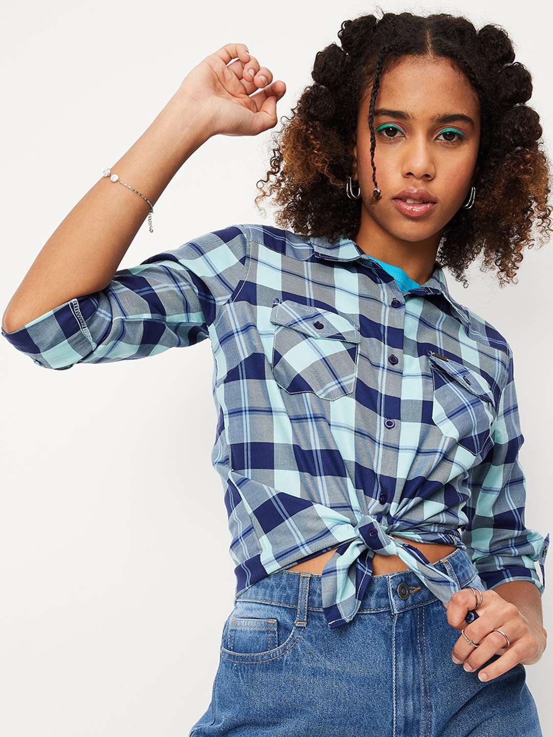 

max Tartan Checks Casual Cotton Shirt, Blue