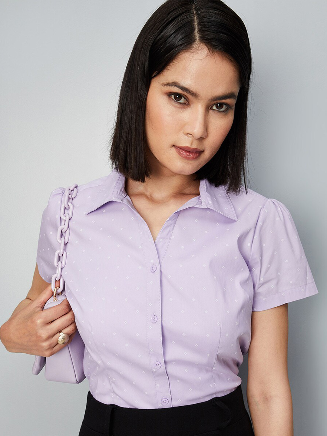 

max Micro Ditsy Printed Shirt Collar Casual Shirt, Purple