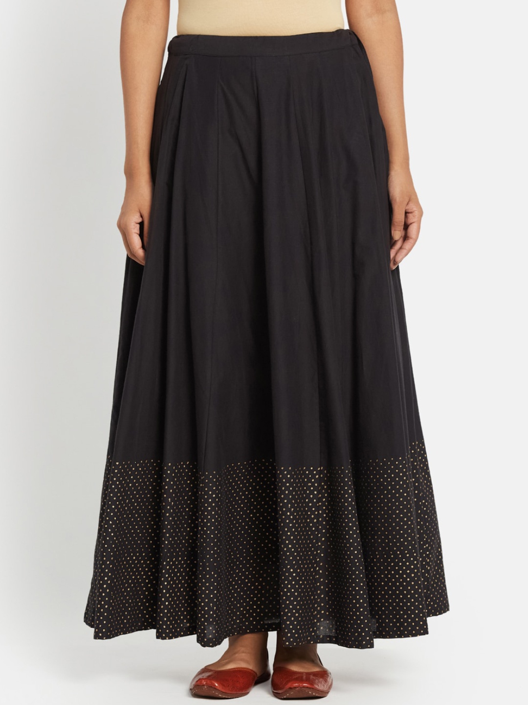 

Fabindia Printed Cotton Maxi Length Skirt, Black