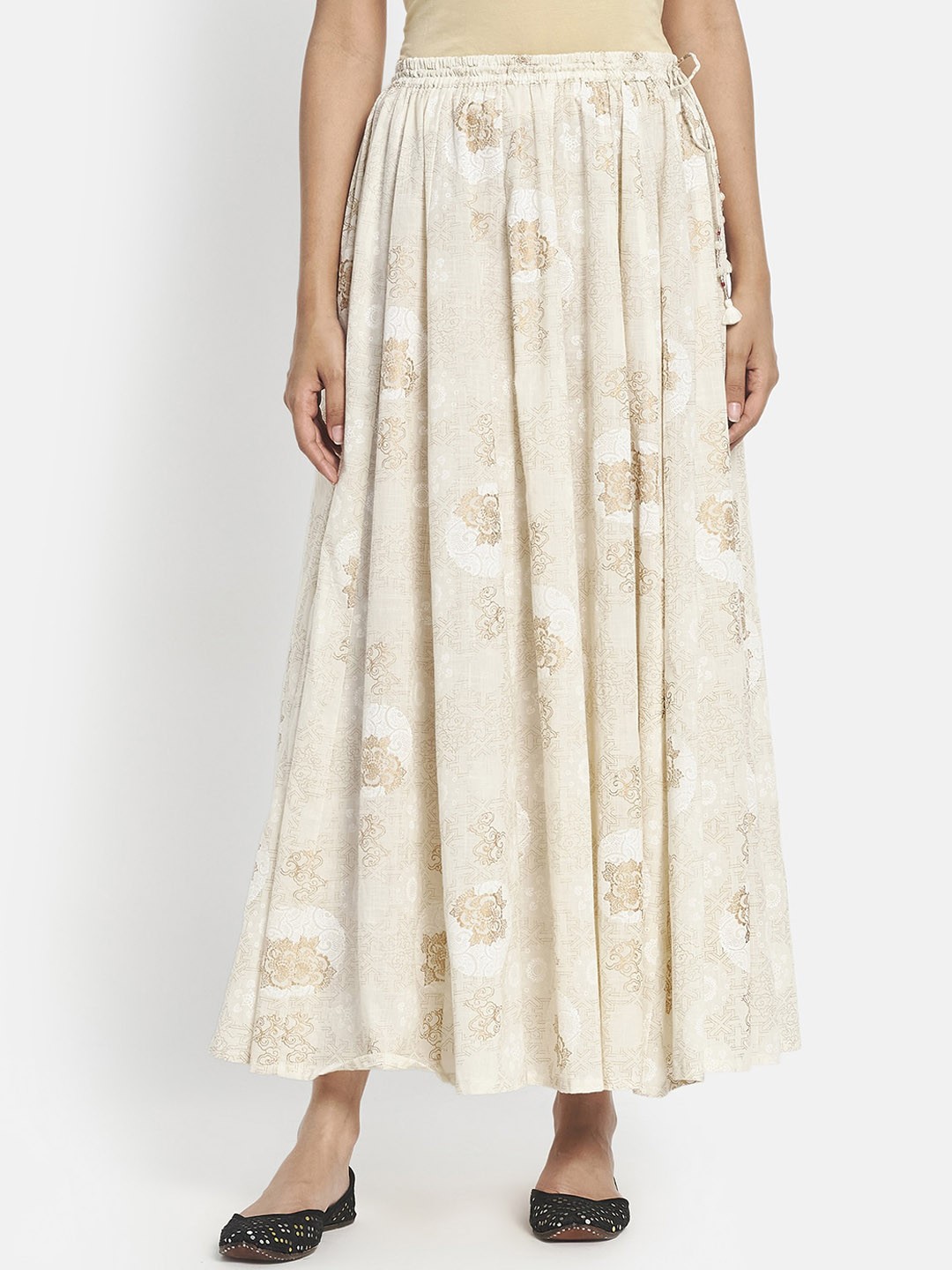 

Fabindia Printed Cotton Flared Maxi Skirt, Off white