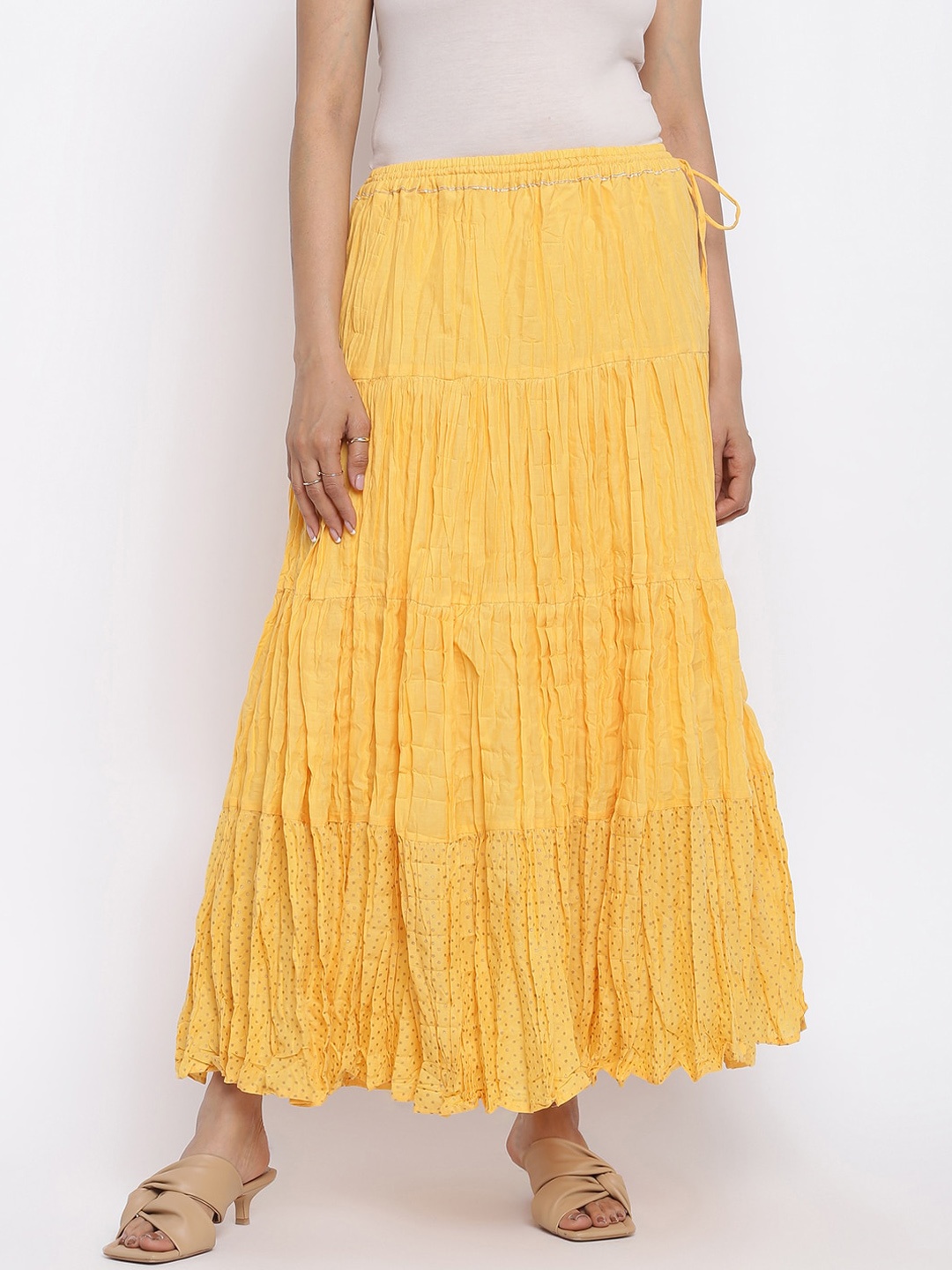 

Fabindia Printed Cotton Tiered Long Skirt, Yellow