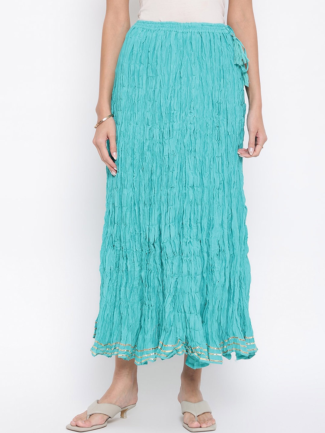 

Fabindia Pure Cotton Smocked Flared Maxi Skirt, Blue
