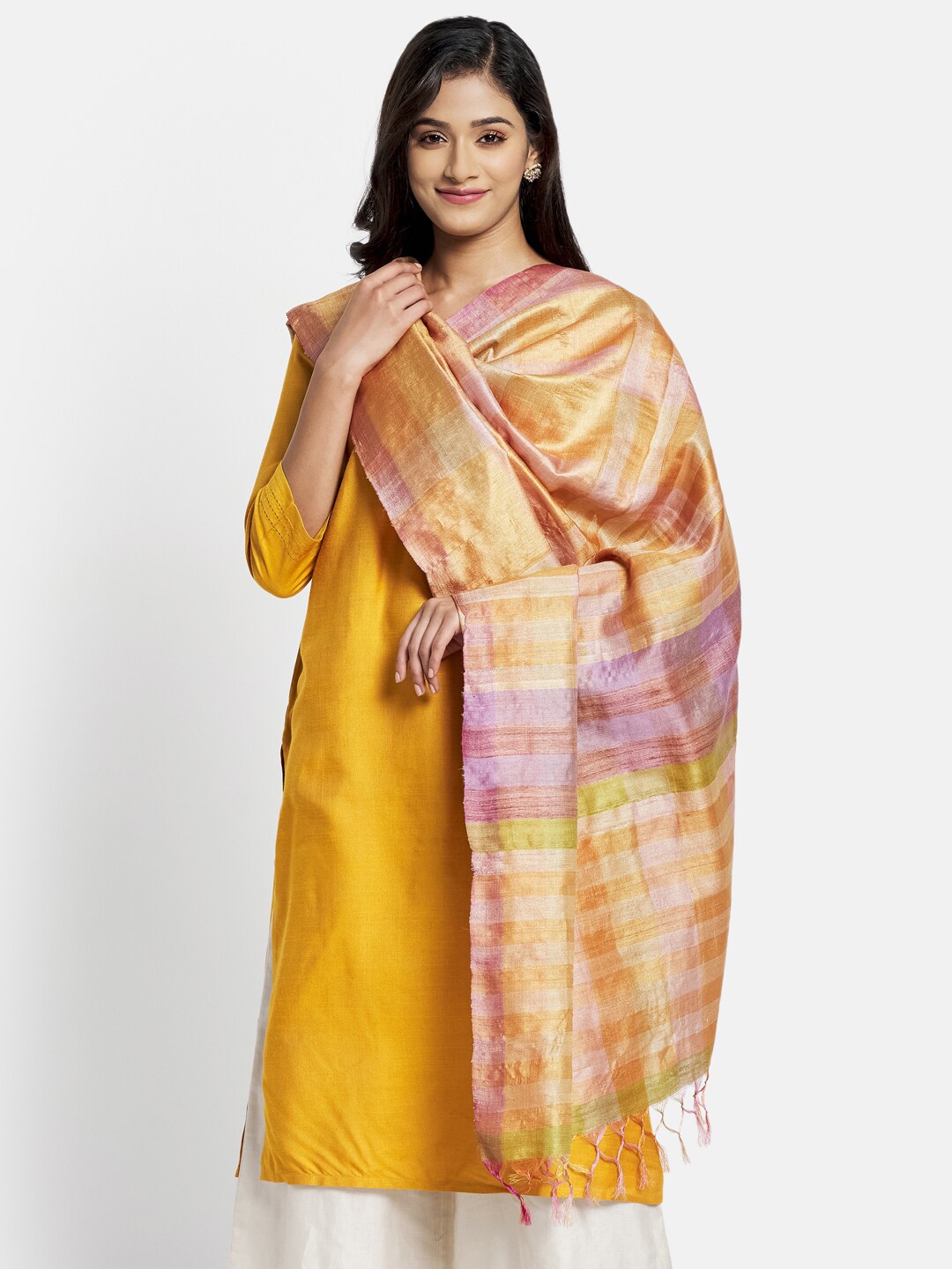 

Fabindia Woven Design Silk Dupatta, Mustard