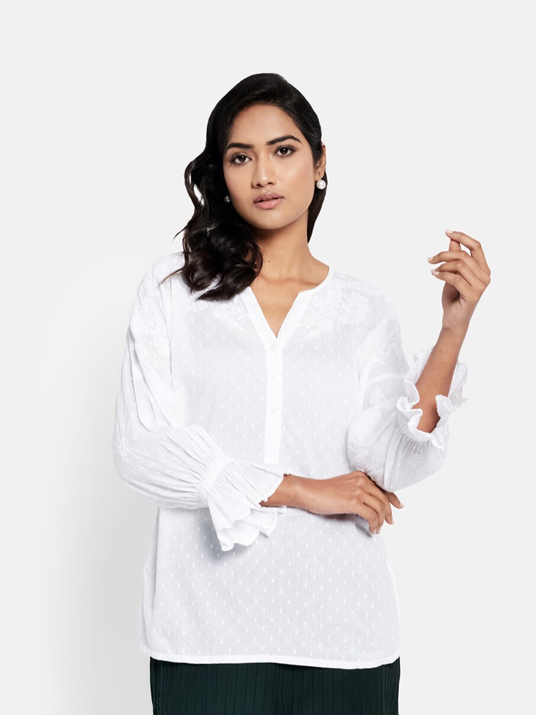 

Fabindia Chikankari Cotton Top, White