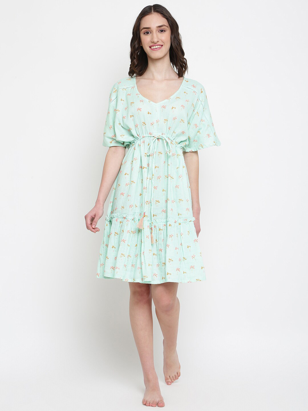 

Fabindia Floral Printed Pure Cotton Nightdress, Sea green